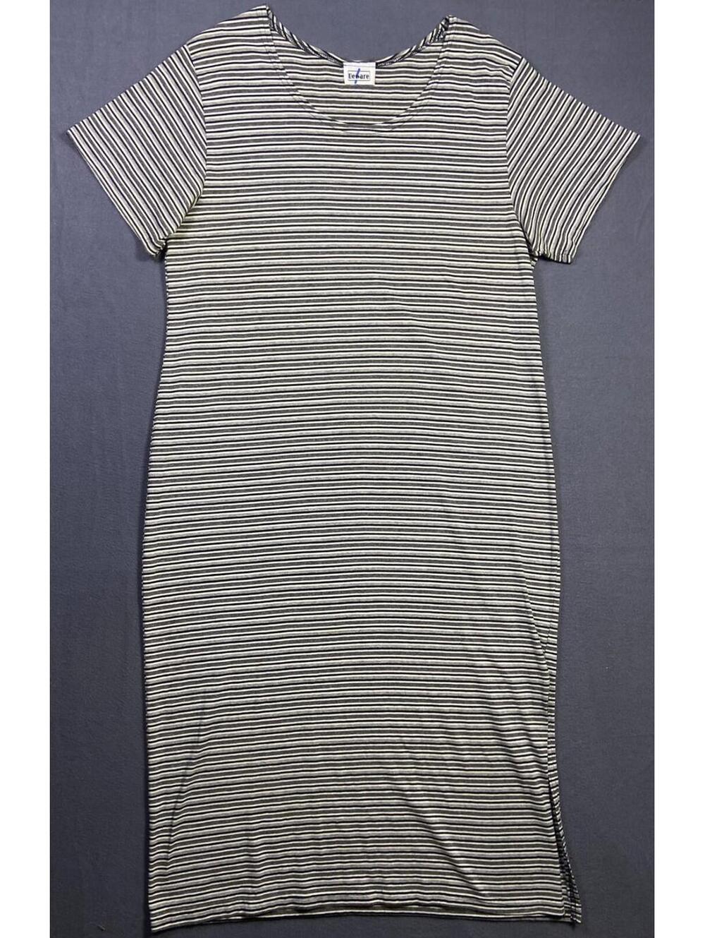Vintage 90s Grey White Striped Beware Midi Dress Long Tall XLT 22x47 Nautical